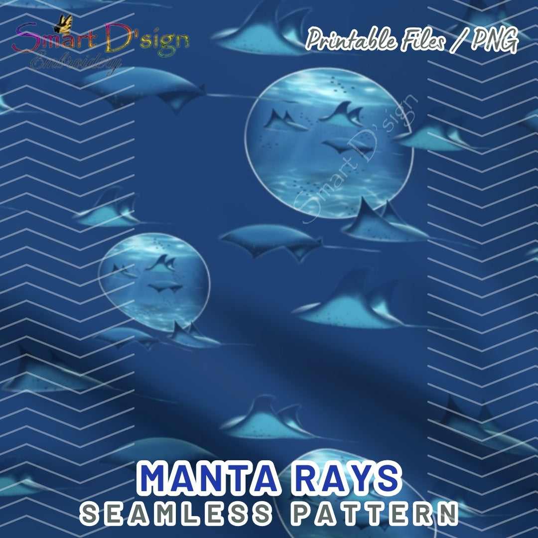 MANTA RAYS SEA LIFE Seamless Pattern