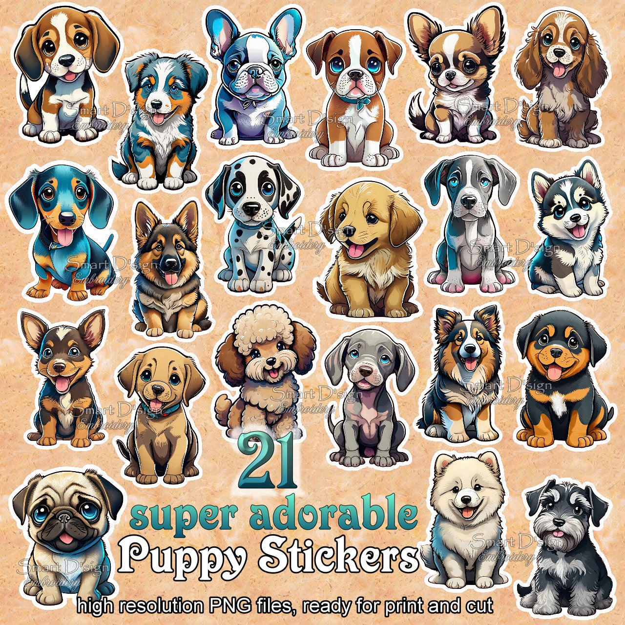 21 SUPER NIEDLICHE HUNDEWELPEN STICKER