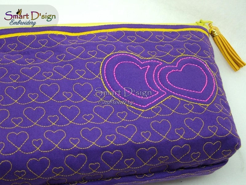 3D Embossed TRAPUNTO HEART - ITH VALENTINE'S QUILT ZIPPER BAG