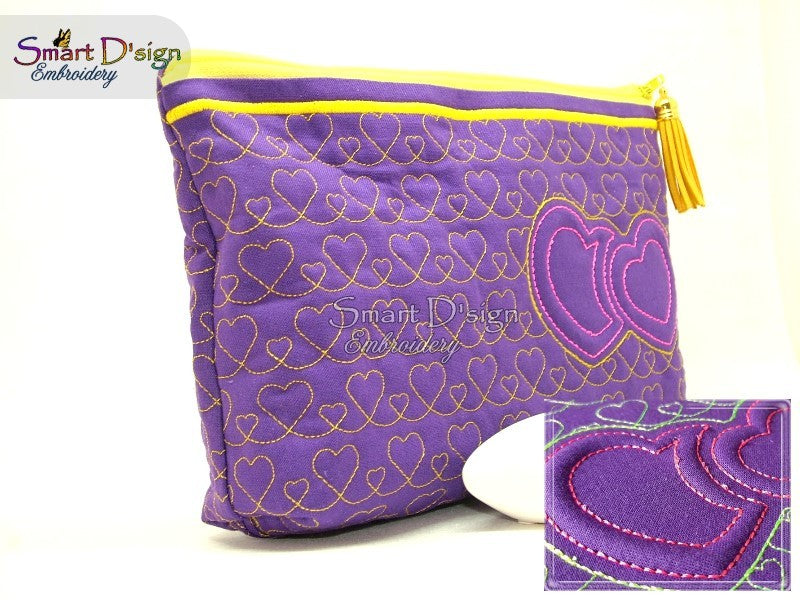 3D Embossed TRAPUNTO HEART - ITH VALENTINE'S QUILT ZIPPER BAG