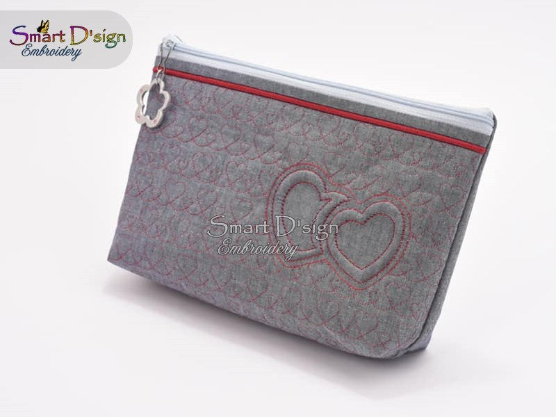 3D Embossed TRAPUNTO HEART - ITH VALENTINE'S QUILT ZIPPER BAG