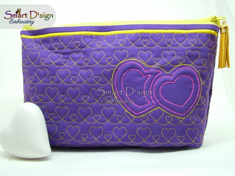 3D Embossed TRAPUNTO HEART - ITH VALENTINE'S QUILT ZIPPER BAG