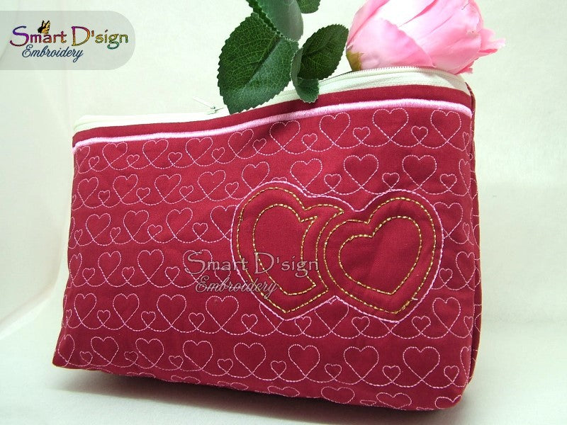 3D Embossed TRAPUNTO HEART - ITH VALENTINE'S QUILT ZIPPER BAG