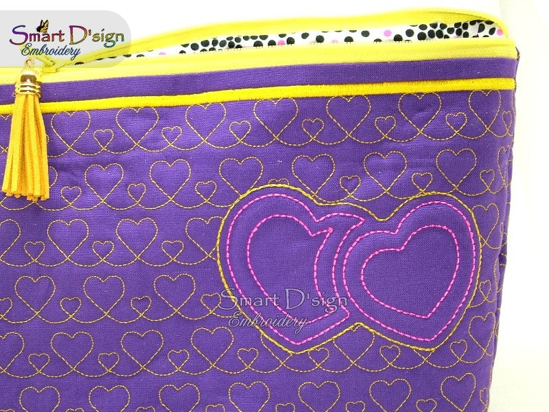 3D Embossed TRAPUNTO HEART - ITH VALENTINE'S QUILT ZIPPER BAG