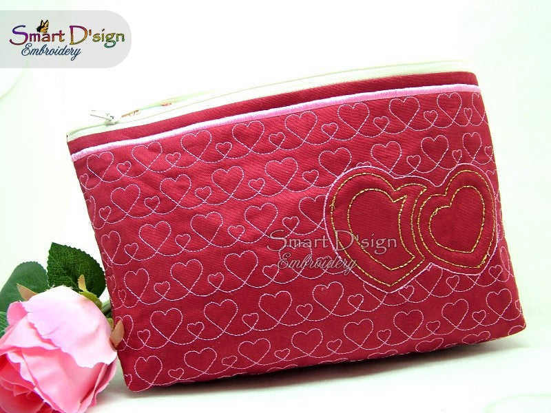 3D Embossed TRAPUNTO HEART - ITH VALENTINE'S QUILT ZIPPER BAG