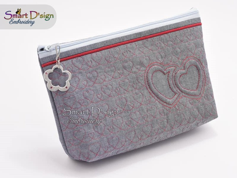 3D Embossed TRAPUNTO HEART - ITH VALENTINE'S QUILT ZIPPER BAG