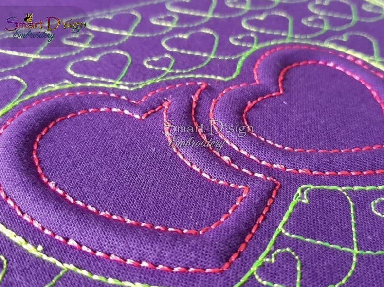 3D Embossed DOUBLE HEARTS Trapunto