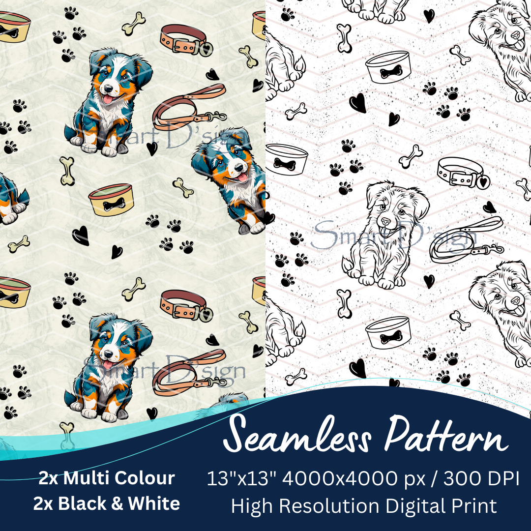 AUSTRALIAN SHEPHERD Tricolour Seamless Pattern