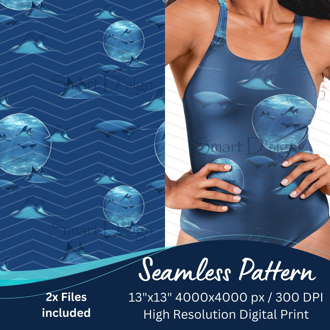 MANTA RAYS SEA LIFE Seamless Pattern