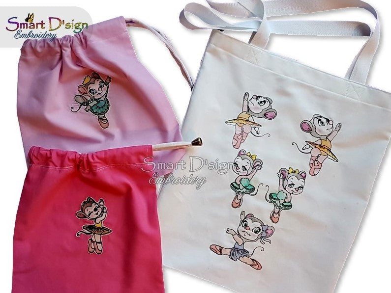 Coloured Ballerina Mice Doodle Embroidery