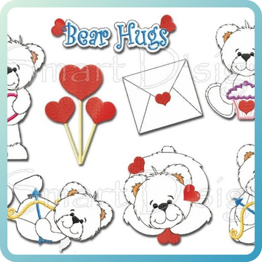 BEAR HUGS - TEDDY REDWORK APPLIQUES Set