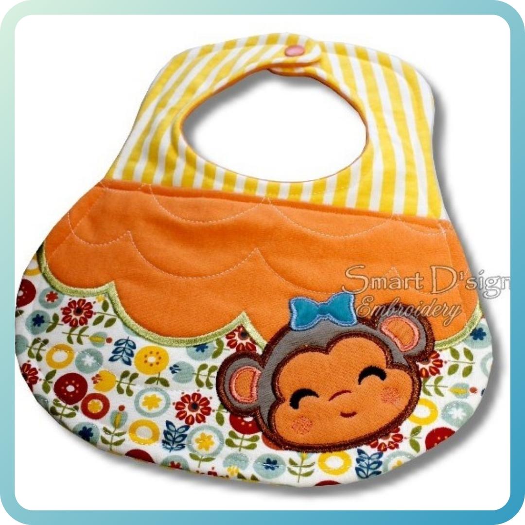 ITH BABY BIB with MONKEY APPLIQUE