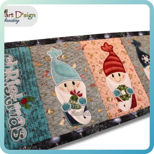 MERRY CHRISTMAS Patchwork Table Runner - 7 ITH Quilt Blocks