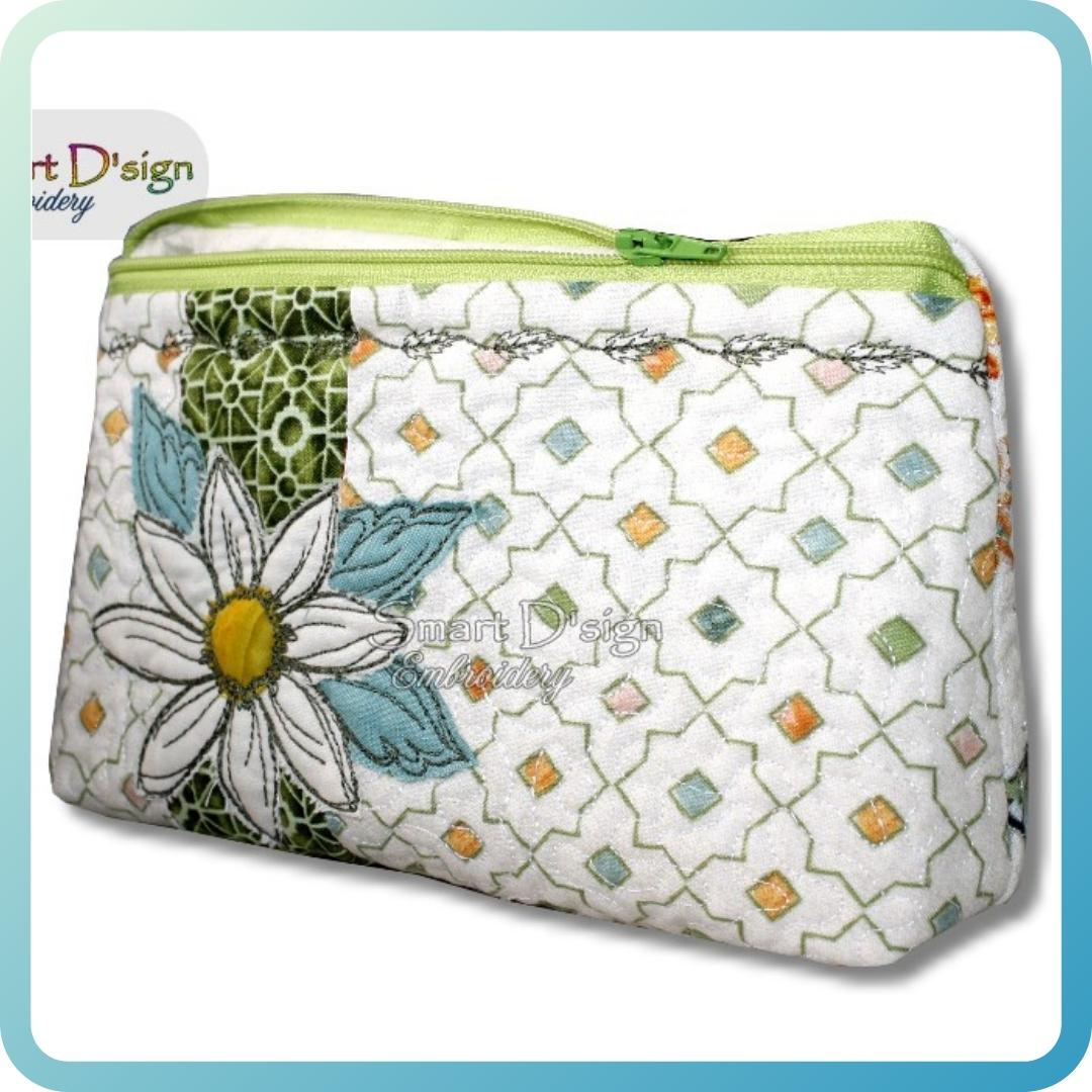 FLOWER PATCHWORK - ITH QUILT ZIPPER BAG