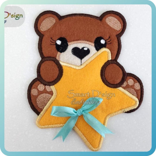 ITH TEDDY WITH STAR - Puff Applique