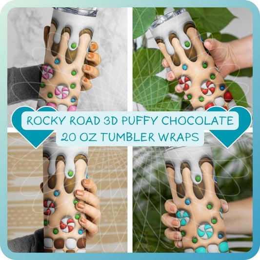 PUFFY ROCKY ROAD Chocolate - SET 1 - 3D Inflated 20 Oz Tumbler Wraps