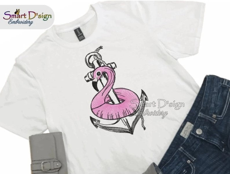 ANCHOR FLAMINGO Maritime Doodle Outline