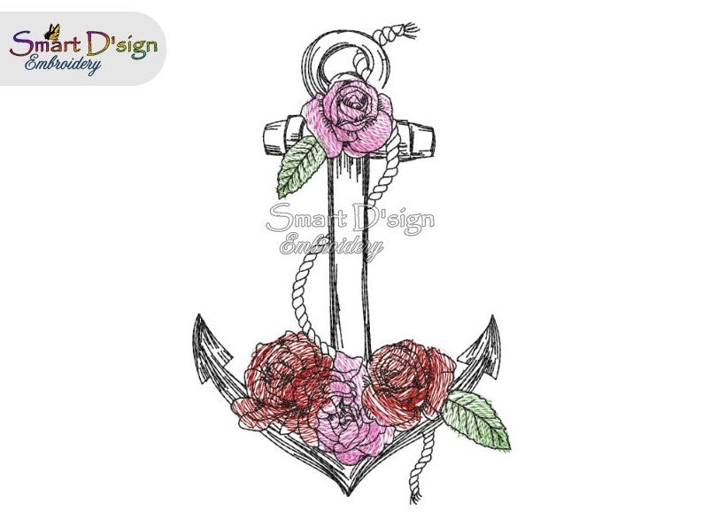 ANCHOR with ROSES Maritime Doodle Outline