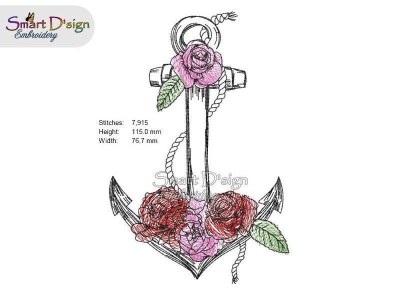 ANCHOR with ROSES Maritime Doodle Outline