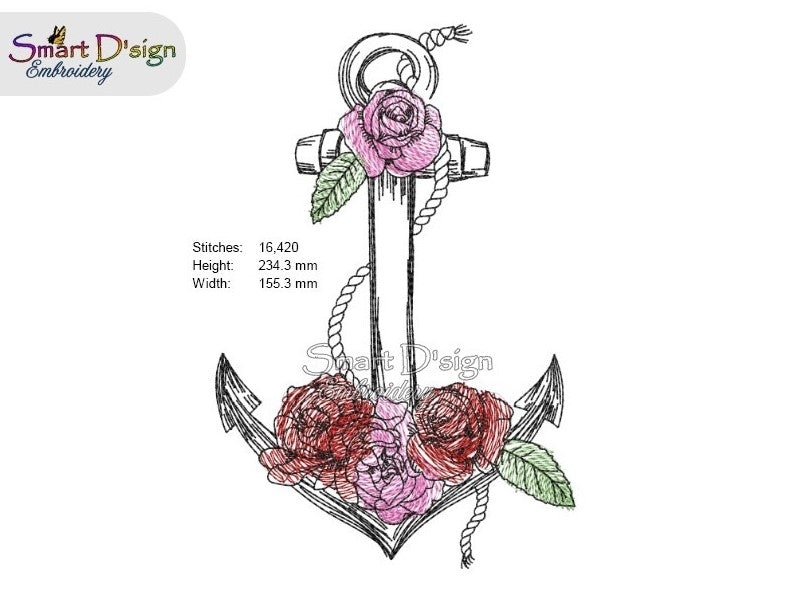 ANCHOR with ROSES Maritime Doodle Outline