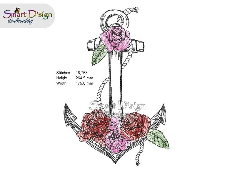 ANCHOR with ROSES Maritime Doodle Outline