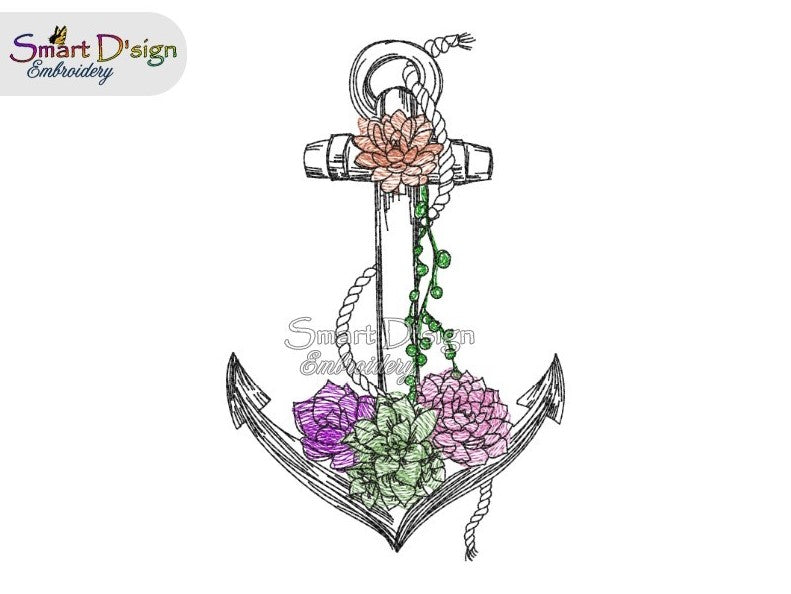 ANCHOR with SUCCULENTS Maritime Doodle Outline