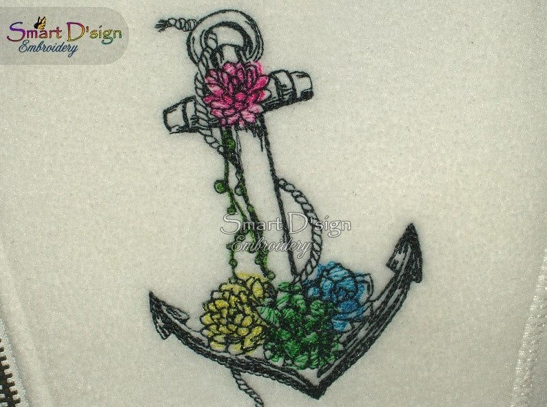 ANCHOR with SUCCULENTS Maritime Doodle Outline