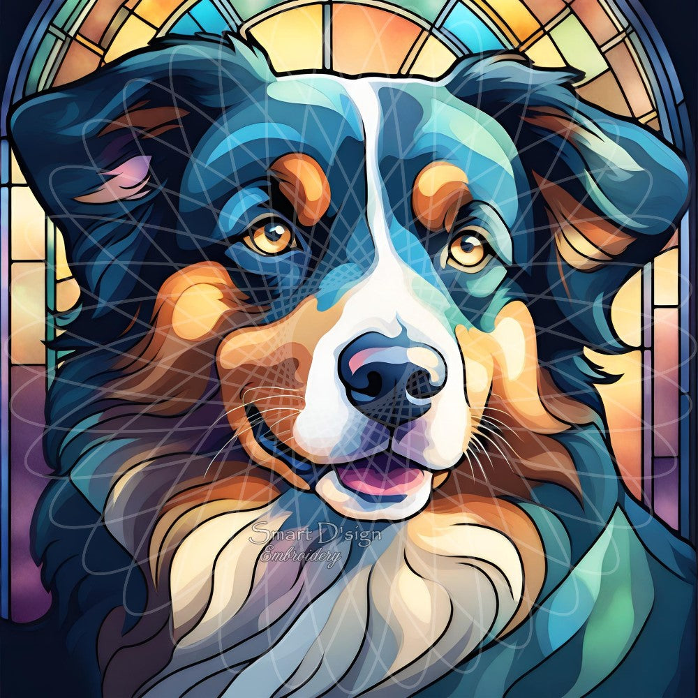 AUSTRALIAN SHEPHERD DOG - STAINED GLASS ARTWORK