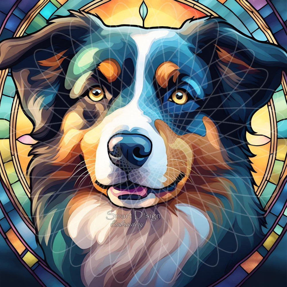 AUSTRALIAN SHEPHERD DOG - STAINED GLASS ARTWORK