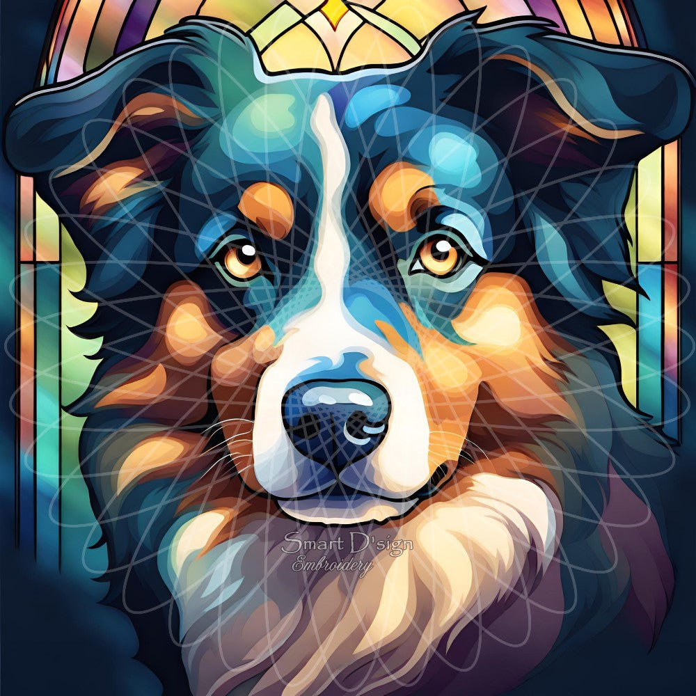 AUSTRALIAN SHEPHERD DOG - STAINED GLASS ARTWORK