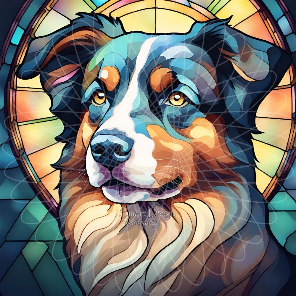 AUSTRALIAN SHEPHERD DOG - STAINED GLASS ARTWORK