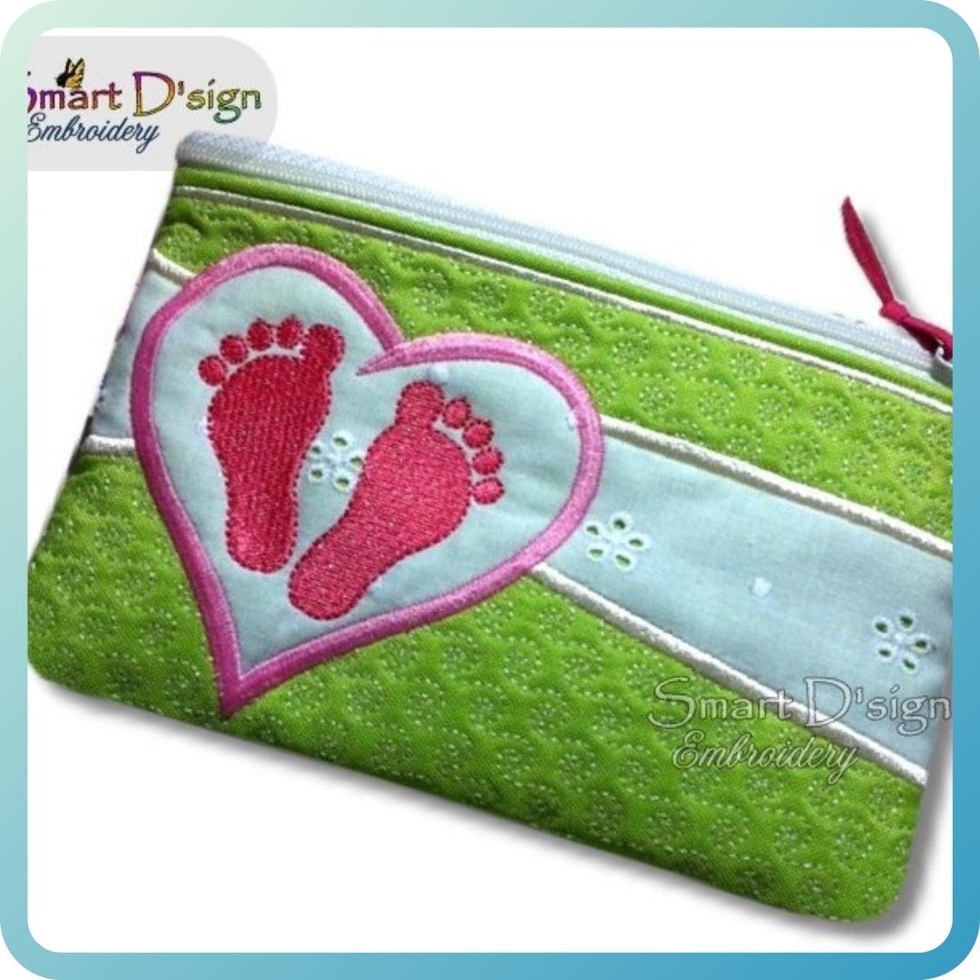 ITH BABY FOOTPRINT - Applique Zipper Bag - fully lined