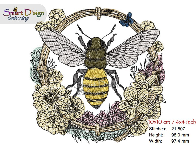 BIENE IM BLUMENRAHMEN Füllstich mit Doodleelementen