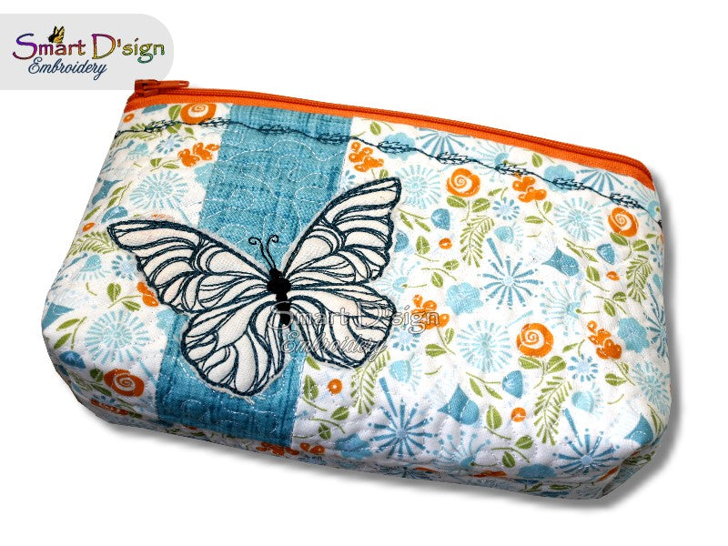 BUTTERFLY PATCHWORK - ITH QUILT ZIPPER BAG