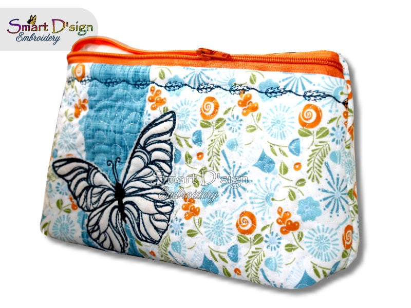 BUTTERFLY PATCHWORK - ITH QUILT ZIPPER BAG