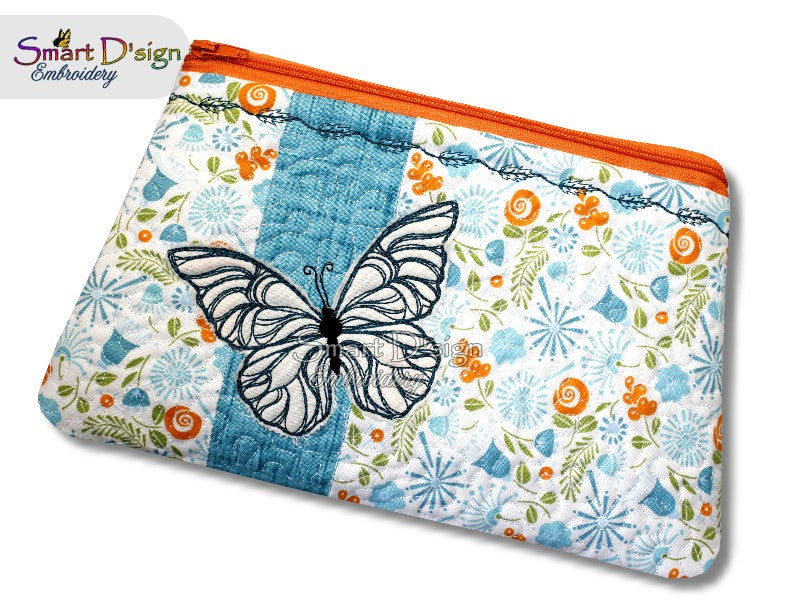 BUTTERFLY PATCHWORK - ITH QUILT ZIPPER BAG