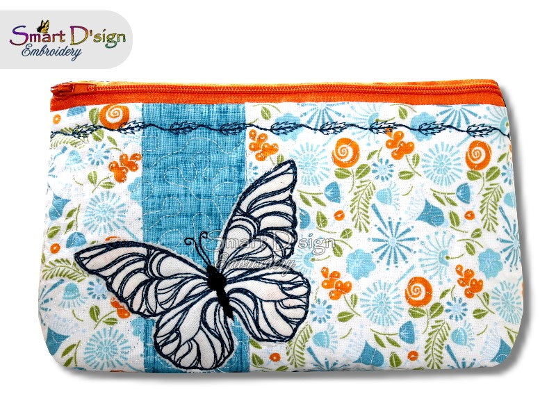 BUTTERFLY PATCHWORK - ITH QUILT ZIPPER BAG