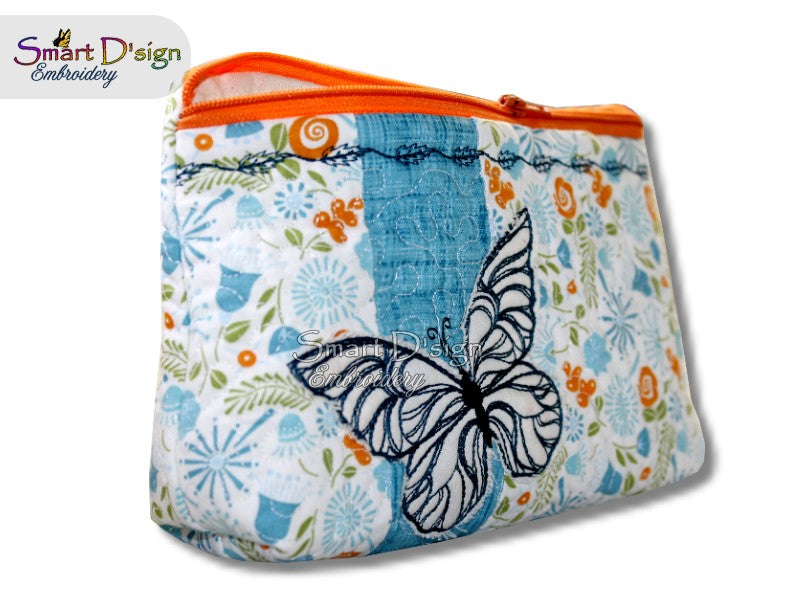 BUTTERFLY PATCHWORK - ITH QUILT ZIPPER BAG