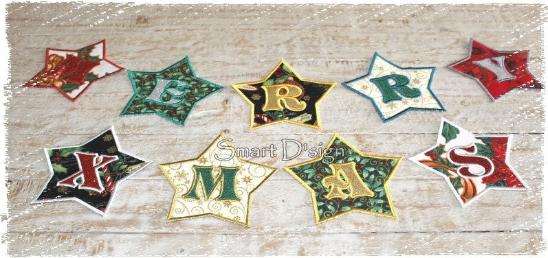 CHRISTMAS STAR APPLIQUE BUNTING 26 Letters