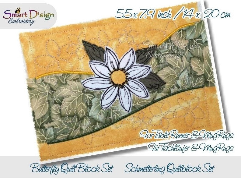 DAISY FLOWER Table Runner Quilt Blocks - SET of 4 blocks