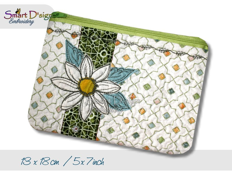 BLUMEN PATCHWORK - ITH QUILT REISSVERSCHLUSS TASCHE