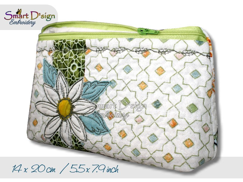 FLOWER PATCHWORK - ITH QUILT ZIPPER BAG