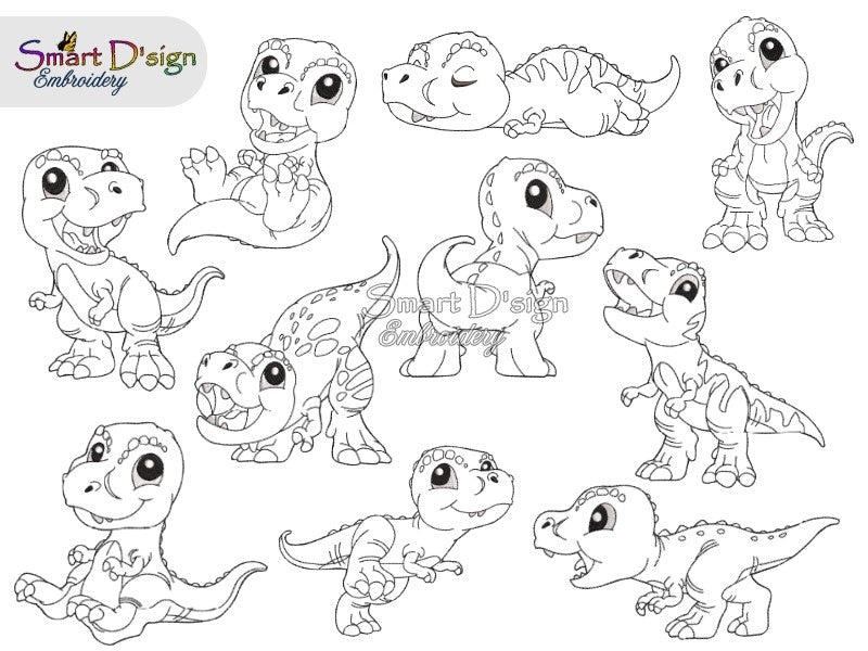 10 T-REX DINOSAURIER DOODLE Applikationen - Ausmalmotive