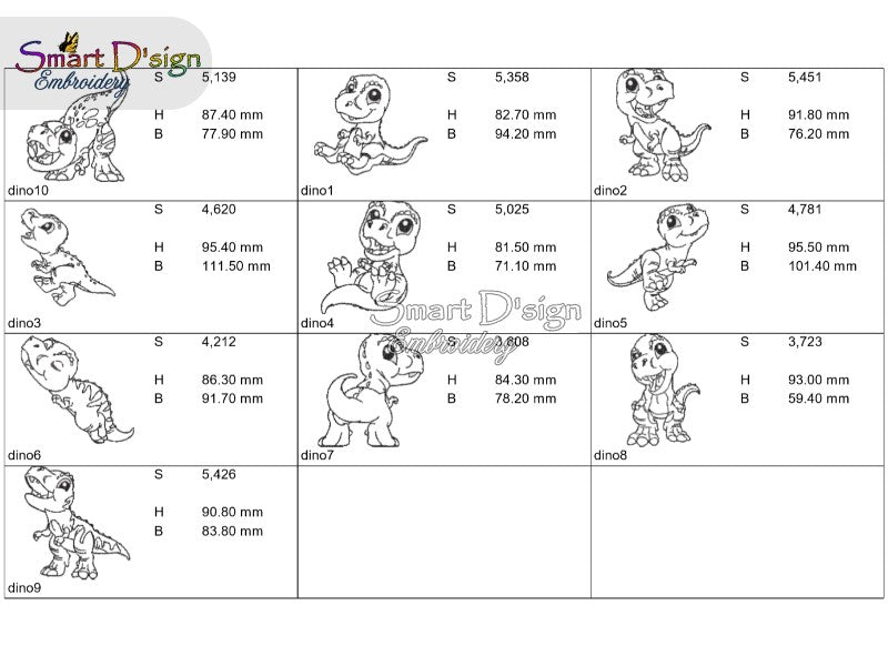 10 T-REX DINOSAURIER DOODLE Applikationen - Ausmalmotive