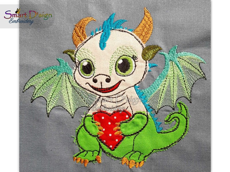 BABY DRACHE mit HERZ Doodle Applikation