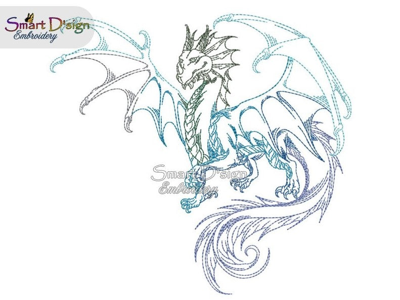 DRAGON - REDWORK LINE ART