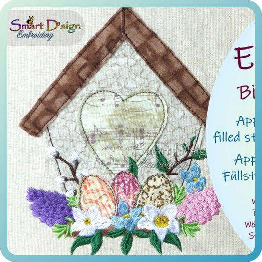 EASTER SPRING FLOWER BIRD HOUSE APPLIQUE