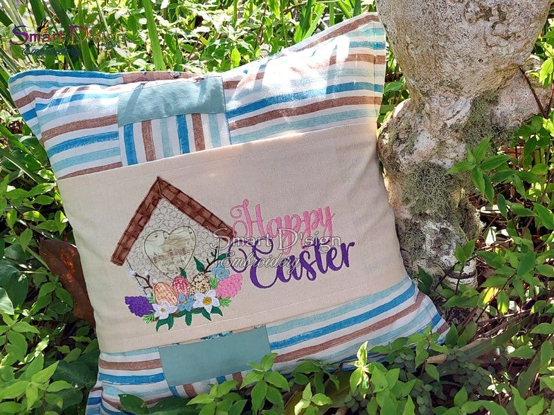 EASTER SPRING FLOWER BIRD HOUSE APPLIQUE