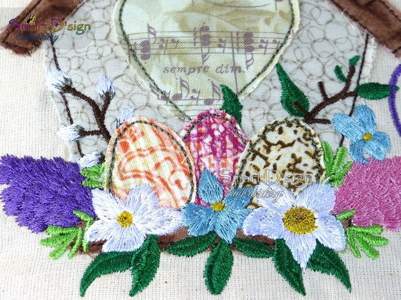 EASTER SPRING FLOWER BIRD HOUSE APPLIQUE