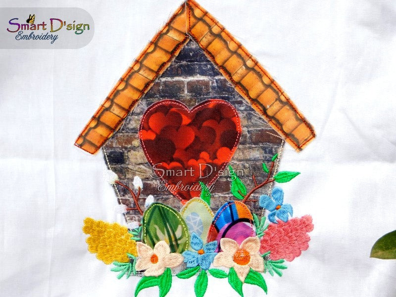 EASTER SPRING FLOWER BIRD HOUSE APPLIQUE